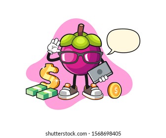 Mangosteen freelancer with speech bubble cartoon. Mascot Character vector.