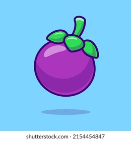 Mangosteen Fruit Cartoon Vector Icon Illustration. Food Nature Icon Concept Isolated Premium Vector. Flat Cartoon Style