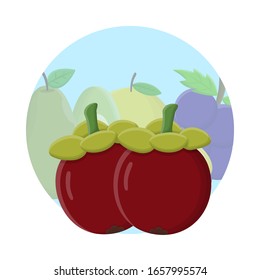 Mangosteen Fruit Flat Icon Design