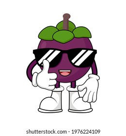 Mangosteen fruit mascot cartoon thumbs up and wearing glasses vector graphics 