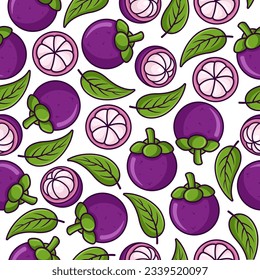 Mangosteen fruit seamless pattern background illustration
