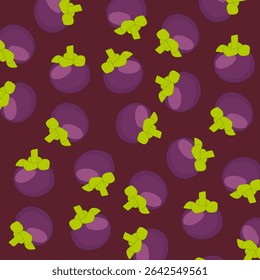Padrão sem emenda de frutas de mangostão. Fundo de mangostão. Padrão de frutas com planta tropical asiática em estilo de contorno para design de verão exótico
