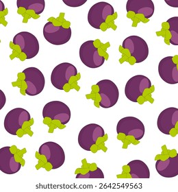 Mangosteen fruit seamless pattern. Mangosteen background. Fruit pattern with Asian tropical plant in contour style for exotic summer design