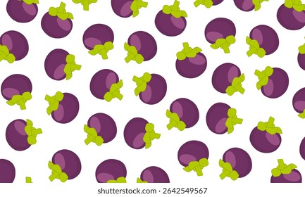 Mangosteen fruit seamless pattern. Mangosteen background. Fruit pattern with Asian tropical plant in contour style for exotic summer design