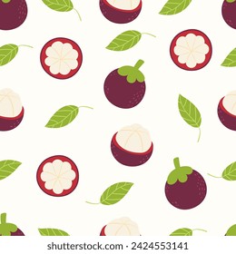 Mangosteen fruit seamless pattern. Exotic fruit background, fabric, paper print