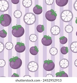 mangosteen fruit seamless pattern in flat vector