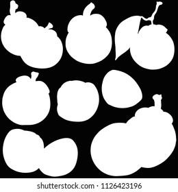 Mangosteen fruit, vector, silhouette