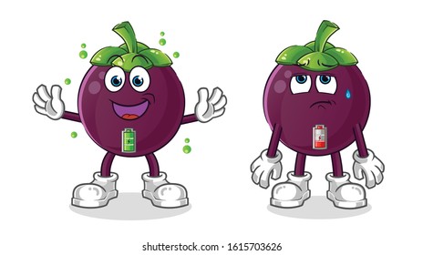 Mangosteen full battery good mod and low battery bad mod cartoon. cartoon mascot vector