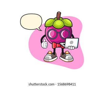 Mangosteen geek with speech bubble cartoon. Mascot Character vector.