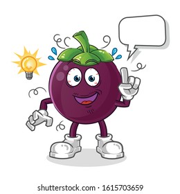 Mangosteen got an idea with lamp and bubble cartoon. cartoon mascot vector