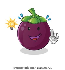 Mangosteen got an idea with lamp and bubble cartoon. cute chibi cartoon mascot vector