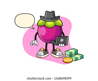 Mangosteen hacker with speech bubble cartoon. Mascot Character vector.