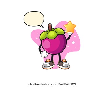 Mangosteen hold a star with speech bubble cartoon. Mascot Character vector.