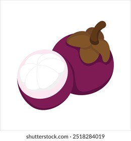 mangosteen icon isolated vector illustration, peel mangosteen, sweet fruits, purple fruit and a bunch of mangosteen, tropical fruits, mangosteen snacks or vegetarian nutrition, manggis, buah