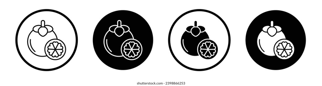 Mangosteen icon set. garcinia vector symbol in black filled and outlined style.