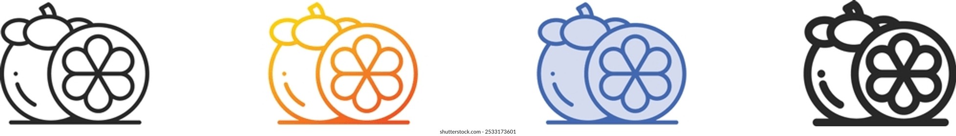 mangosteen icon.Thin Linear, gradiente, azul traçado e negrito estilo design isolado no fundo branco