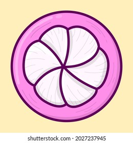Mangosteen Illustration rosafarbene Vektorgrafik einfach. süße Mangostanfrucht mit violettem Hintergrund