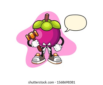 Mangosteen judge with speech bubble cartoon. Mascot Character vector.