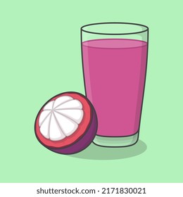 Mangosteen Juice With Fruit In Glass Cartoon Vector Illustration. Mangosteen Juice Flat Icon Outline