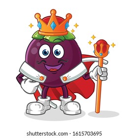 Mangosteen king with crown and robe cartoon. cartoon mascot vector