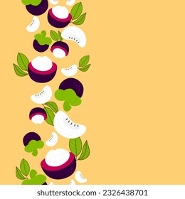 Mangosteen y deja fondo de patrón vertical sin costuras, abstracto vector.