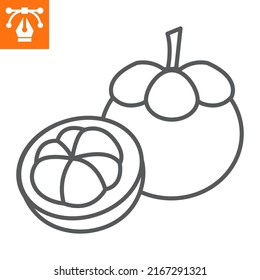 Icono de línea Mangosteen, icono de estilo de contorno para sitio web o aplicación móvil, exótico y tropical, icono de vector garcinia, ilustración vectorial simple, gráficos vectoriales con trazos editables.