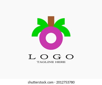 Mangosteen logo icon. Creative design of tropical fruit in green and purple colors. Design for your business, company, learning card, or fruit.