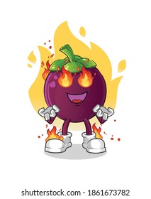 mangosteen on fire mascot. cartoon vector