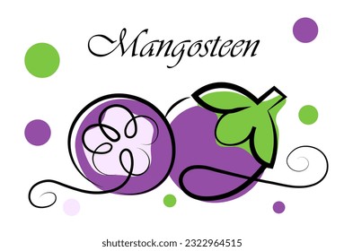 
Mangosteen sobre un fondo blanco. Ilustración vectorial en estilo doodle. Letras