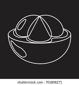 Mangosteen in outline style icon vector illustration for design and web isolated on black background. Mangosteen vector object for label and logo