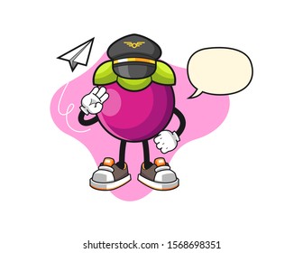 Mangosteen pilot with speech bubble cartoon. Mascot Character vector.