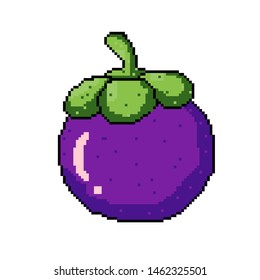 mangosteen with pixel art style for game. fruit pixel art style.eps 10