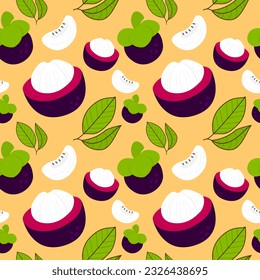 mangosteen con pulpa y hojas patrón sin fisuras texturizado fondo. abstracto vectorial.