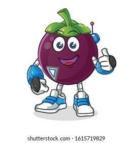 Mangosteen robot humanoid ai smiling and thumbs up cartoon. cartoon mascot vector