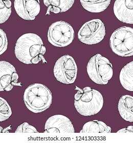 Mangosteen seamless pattern, color, vector