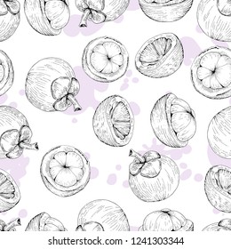 Mangosteen seamless pattern, color, vector