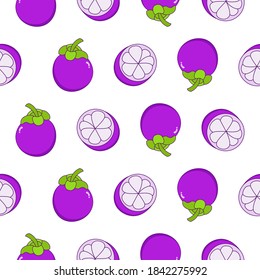 Diseño de patrones sin fisuras. Fondo del patrón de frutos de mangostino. Patrón de fruta sin fisuras aislado.