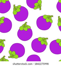 Diseño de patrones sin fisuras. Fondo del patrón de frutos de mangostino. Patrón de fruta sin fisuras aislado.