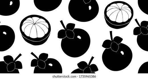 Mangosteen nahtlose Muster. Handgezeichnete Vektor Fruchtdarstellung. Cartoon Design. Cute minimalistische exotische Früchte Hintergrund.