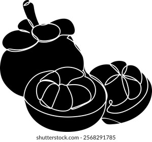 Mangosteen silhouette in line art style