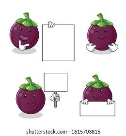Mangosteen smile holding board 4 poses cartoon. cute chibi cartoon mascot vector