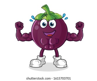 Mangosteen strong muscle bodybuilder cartoon. cartoon mascot vector