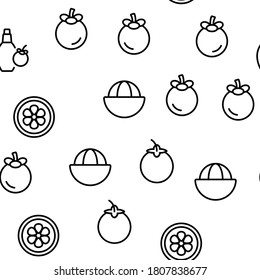 Mangosteen Sweet Fruit Vector Nahtlose Muster Thin Line Illustration