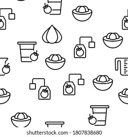 Mangosteen Sweet Fruit Vector Seamless Pattern Thin Line Illustration