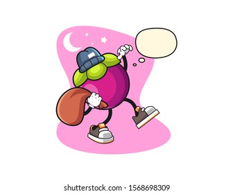 Mangosteen thief with thought bubble cartoon. Mascot Character vector.