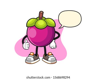 Mangosteen thumbs up with speech bubble cartoon. Mascot Character vector.