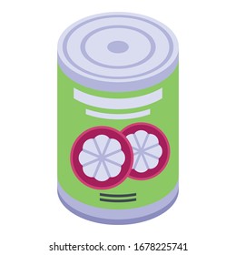 Mangosteen tin can icon. Isometric of mangosteen tin can vector icon for web design isolated on white background