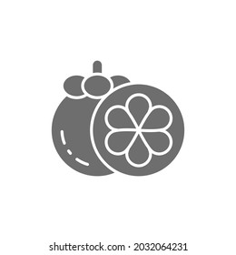 Mangosteen, tropical fruit, exotic food grey icon.