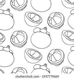 Mangosteen tropical fruit seamless pattern. Fresh organic food. Vector illustration with sketch.