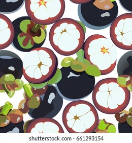 Mangosteen vector art seamless background.